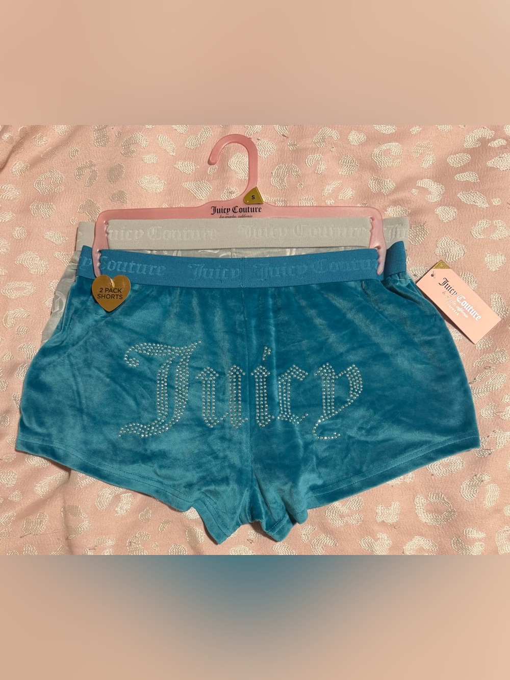 Juicy Couture 2 Pack Velour Shorts Set Teal & Gray Size Small